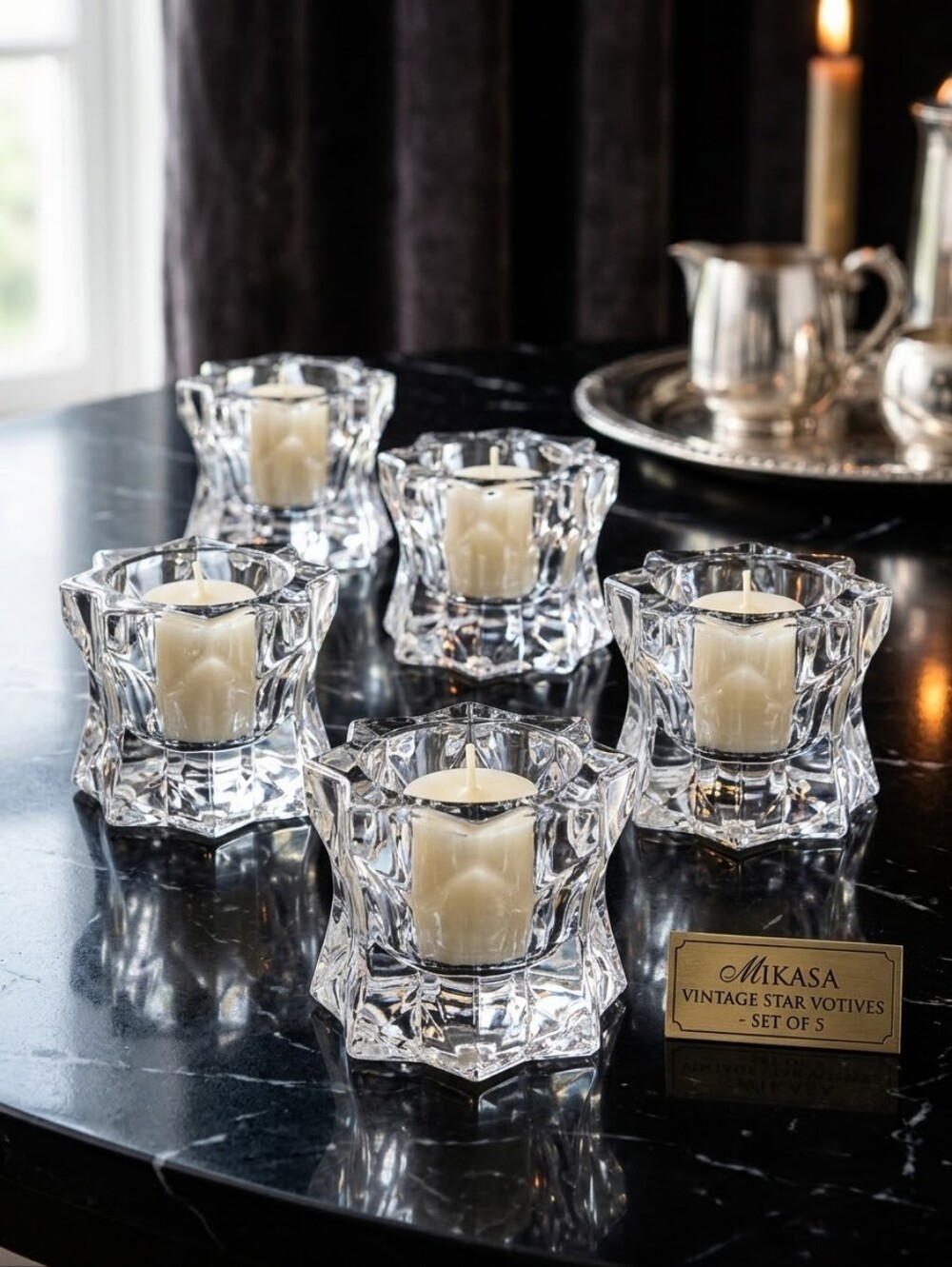 Mikasa Clear Crystal Star Votive Candle Holders Set of 5 Vintage